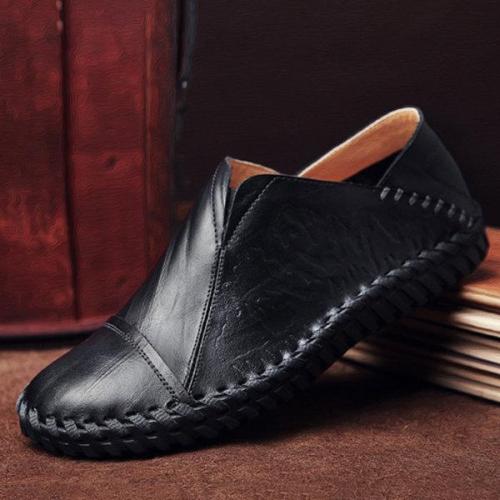 Men Hand Stitching Stylish Cap-toes Vintage Flat Slip On Casual Loafers
