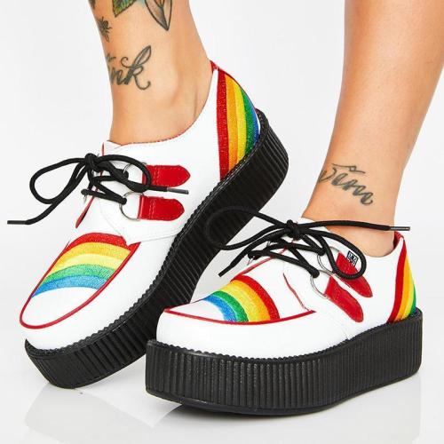 Rainbow Stripe Lace-Up Platforms Shoes