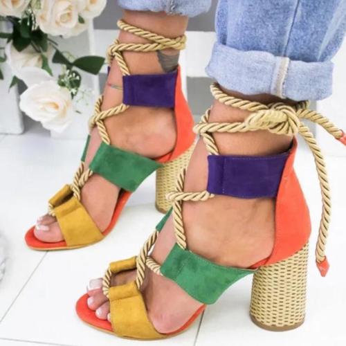 Multicolor String Crisscross High Heels Hollow Sandals
