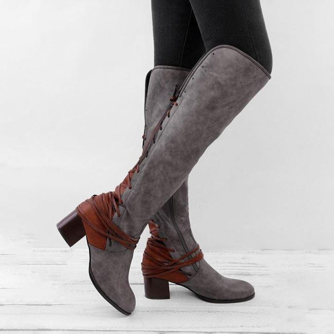 Women Vintage Boots European Style Bandage Above Knee Boots
