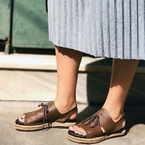 Peep Toe Interlace Hollow Summer Straw-Weaved Platform Sandals
