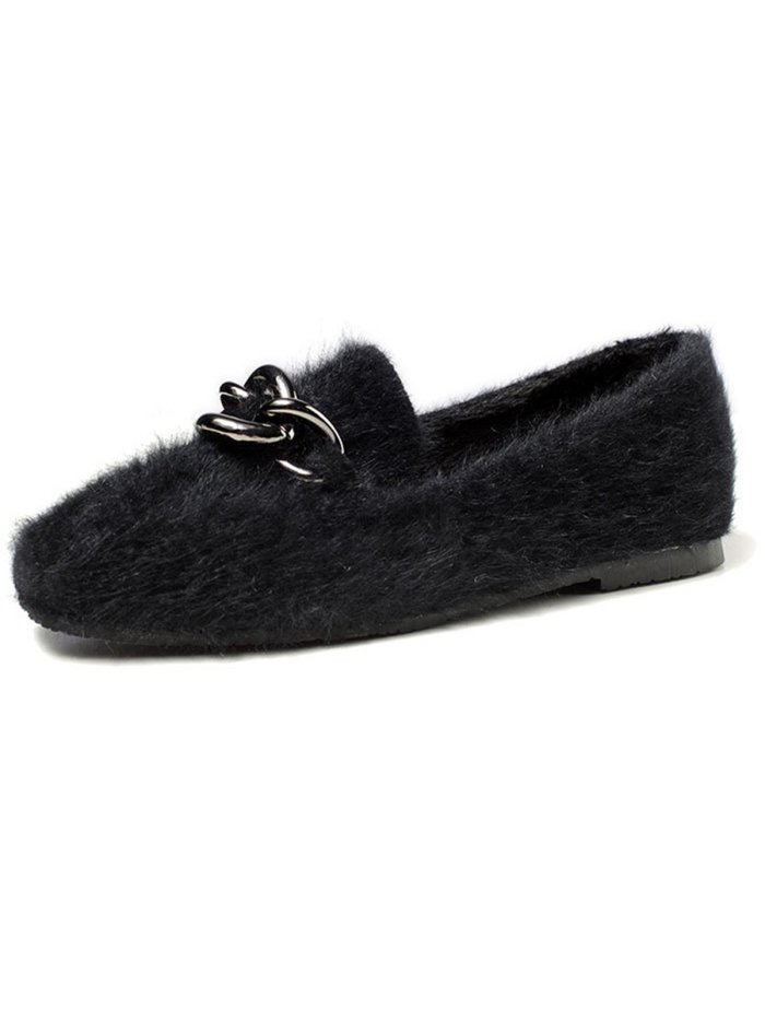 Point Toe Metal Buckle Velour Upper Flat