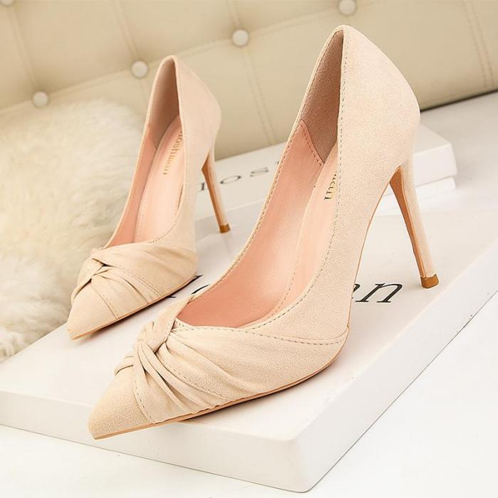 Sexy Nightclub Show Thin Suede Women's Shoes High Heel Shallow Pointed Bow Woman