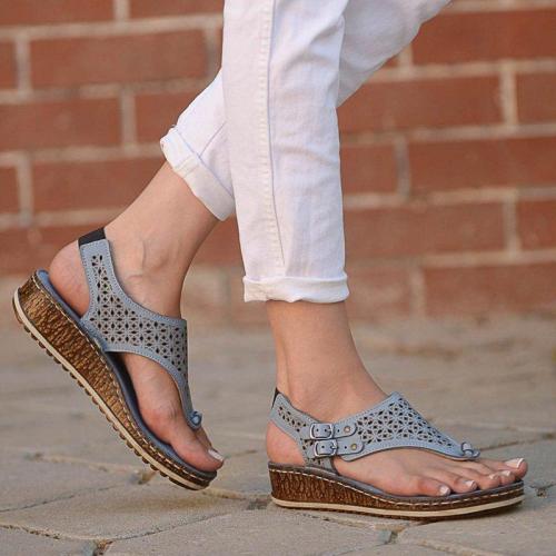Women Casual Summer Thong Hollow Out Slingback Wedge Sandals