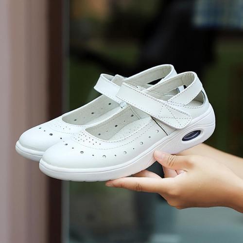 Women New Soft Genuine Leather Strap Hollow Loafers