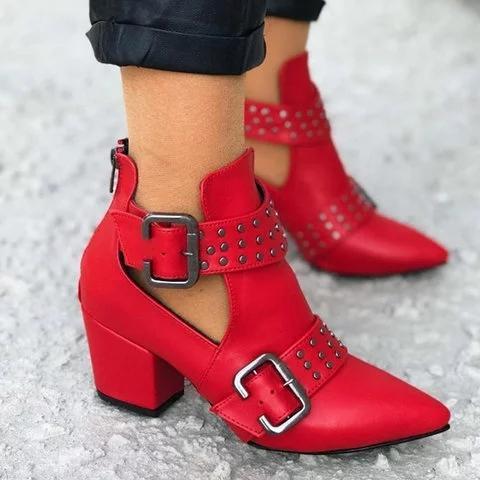 Zipper Chunky Heel Booties Ankle Pointed Toe Shoes