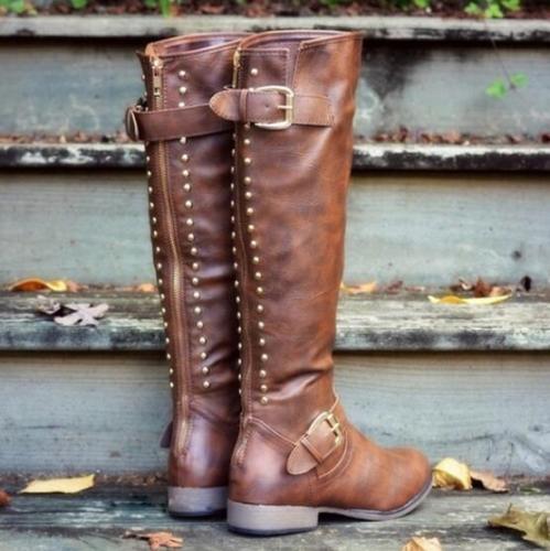 Women Fashion Leather Zips Jackboots Heel Boot Shoes