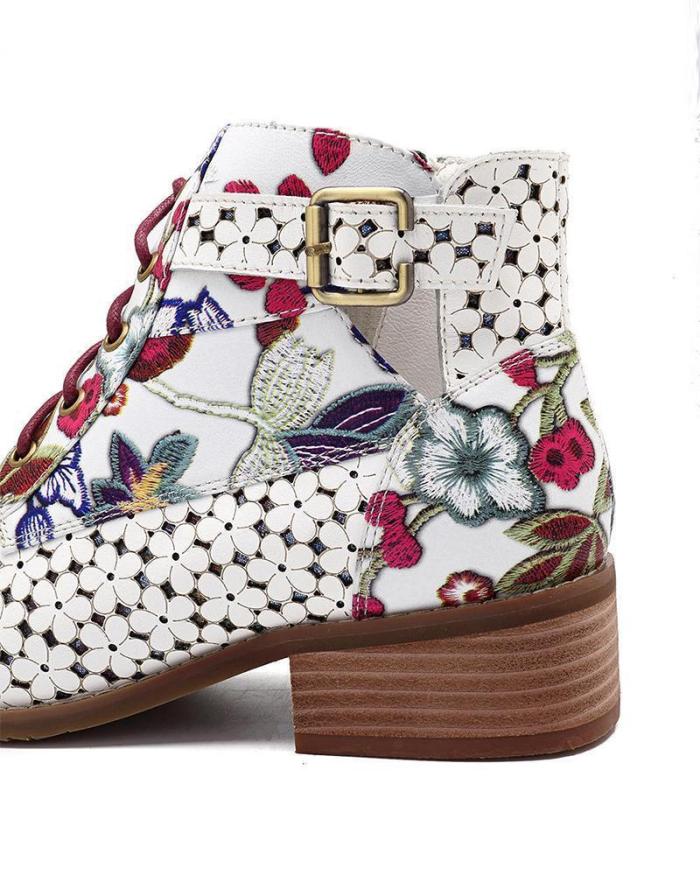 Floral Heeled Lace-Up Bootie