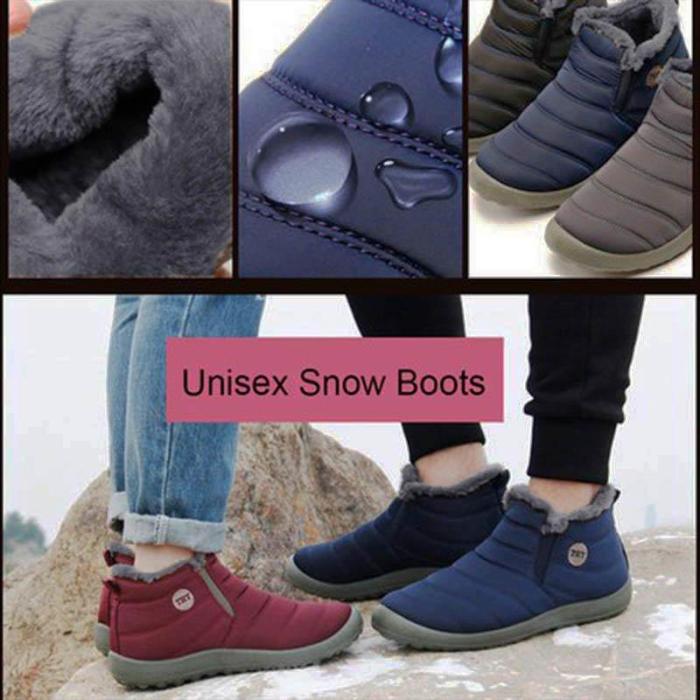 Women Unisex Waterproof Fur Lining Snow Boots