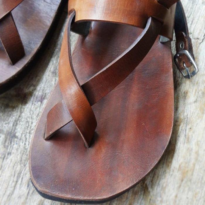 Women Casual Summer Flip-Flops Buckle Strap Leather Sandals