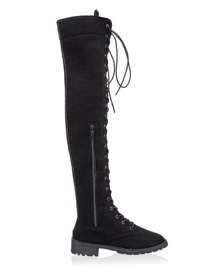 Women Winter Low Heel Faux Suede Knee Boots Zipper Shoes