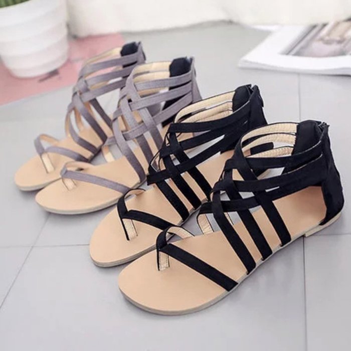 Zipper Casual Flat Heel Sandals Woman Shoes