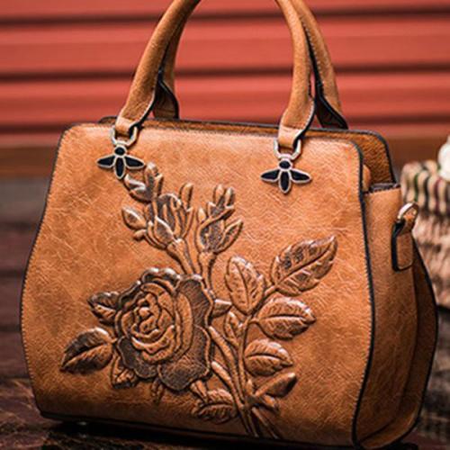 Rose Embroidery Tote Handbag Crossbody Bag