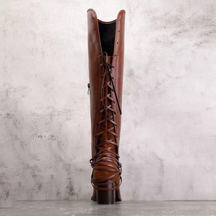 Women Vintage Boots European Style Bandage Above Knee Boots