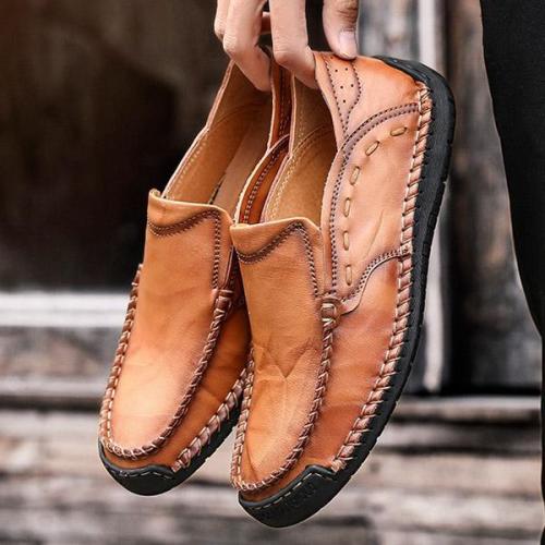 Large Size Mens Hand Stitching Soft Slip On Casual Shoes