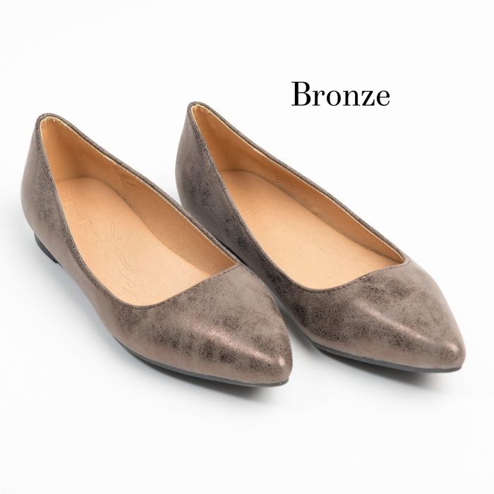Distressed Bronze Almond Toe Flats