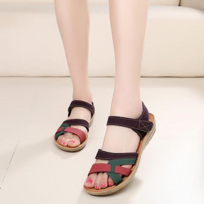 soft leather large size flat sandals summer casual comfortable no-slip