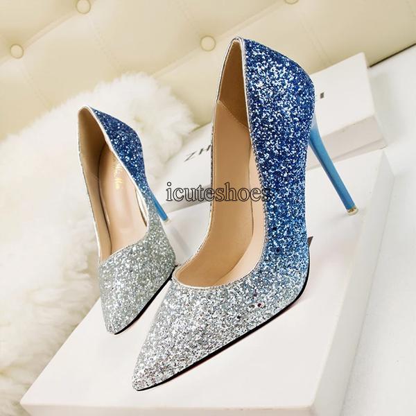 Fashion Sexy Nightclub Pointed Shallow-heeled High-heeled Women's Shoes Sequins Shoes