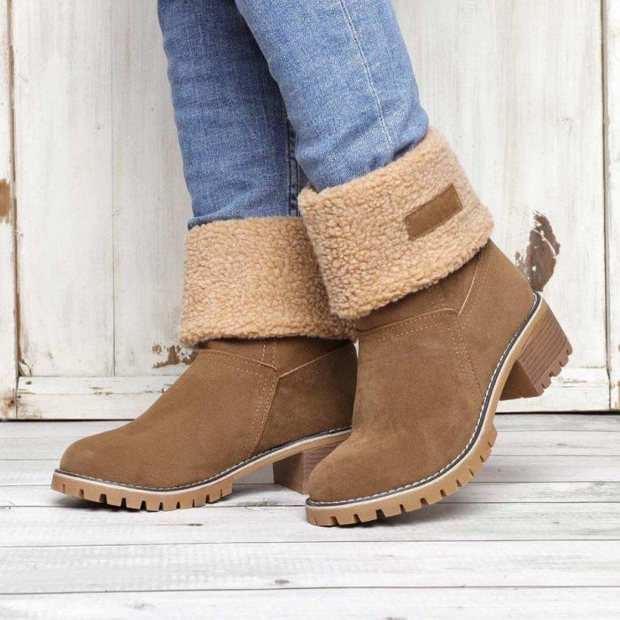 Women Large Size Snow Boot Warm Chunky Heel Boots