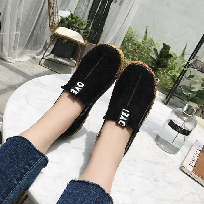 Suede Pure Color Slip On Stitching Flat Soft Shoes For Women