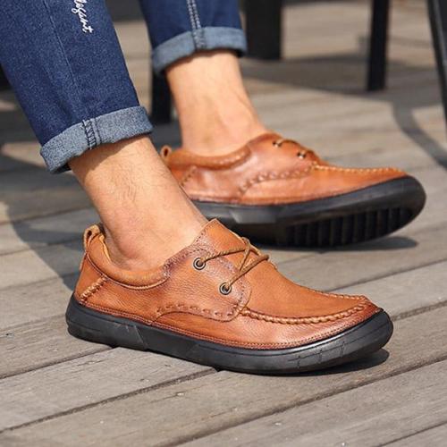 Genuine Leather Outdoor Casual Lace-up Flats