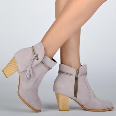 Plus Size Ankle Zipper Pointed Toe Chunky Heel Women Boots