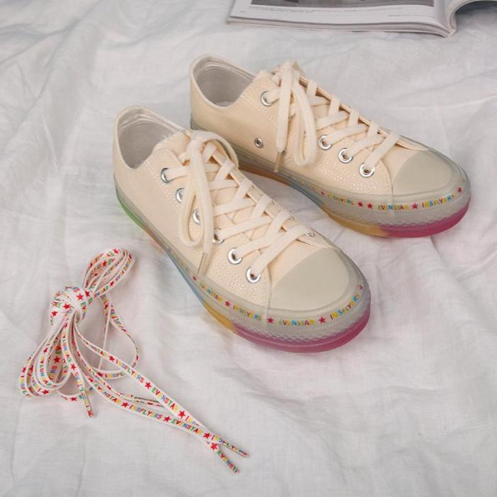 Transparent rainbow canvas shoes women new version shoes women
