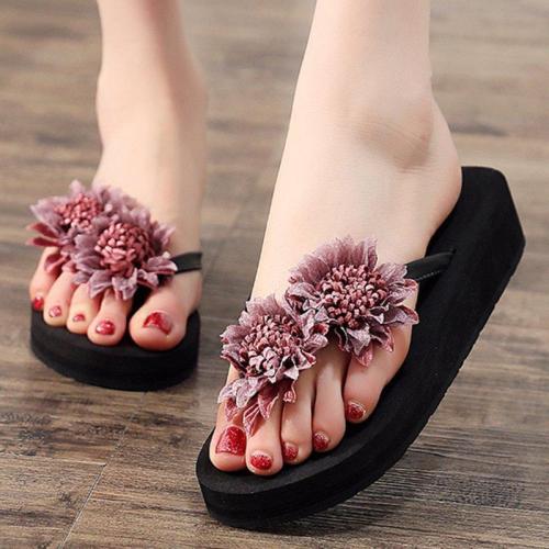 Summer Flowers Wedge Heel Flip-flops Slippers