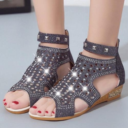 Hollow Out  Flat  Ankle Strap  Peep Toe  Beach Date Sandals