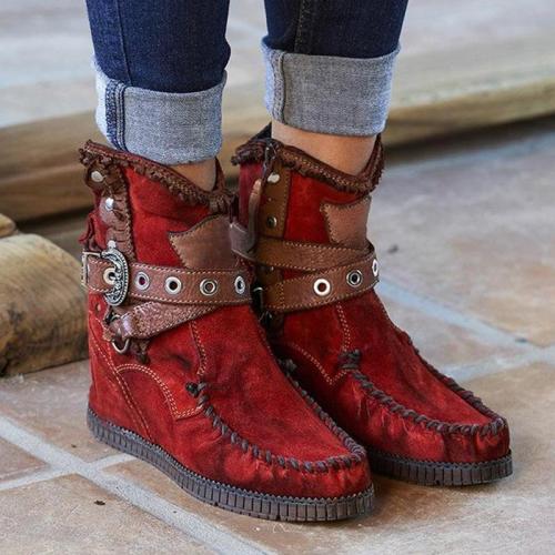 Red Faux Suede Winter Boots