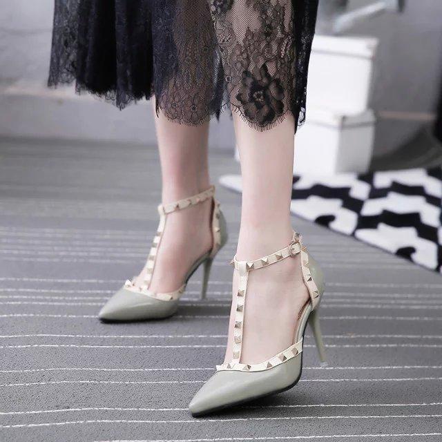fashion female sandals rivet Metal decoration pu leather women high heels