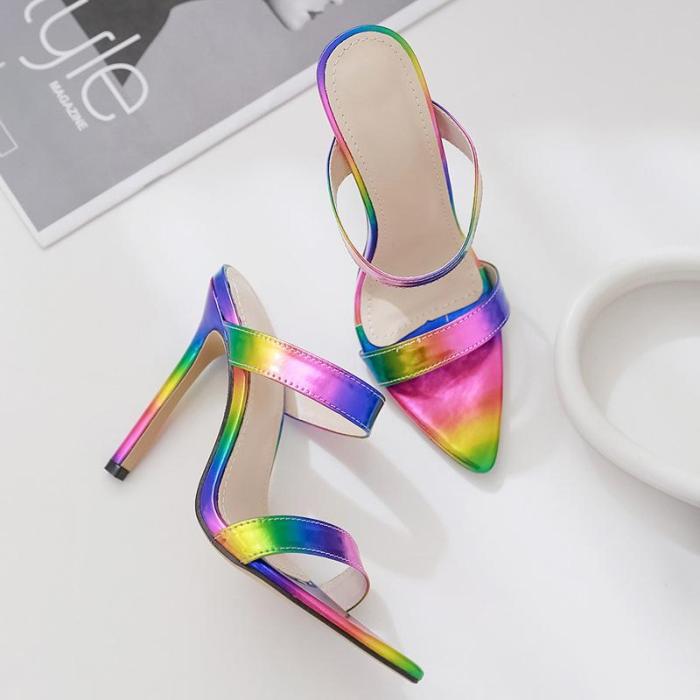 Rainbow High Heel Mule Shoes Rainbow Colored Shoes Sandals Slippers Women's  Shoes