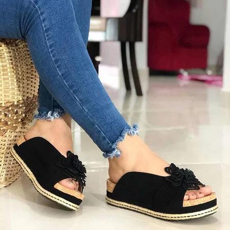 Flower Trim Platforms Slip-On Sandals