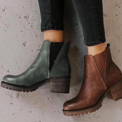 Vintage Women Mid Heel Chunky Ankle Boots