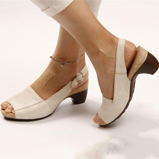 Women Elegant Chunky Heel Peep Toe Slingback Comfy Sandals