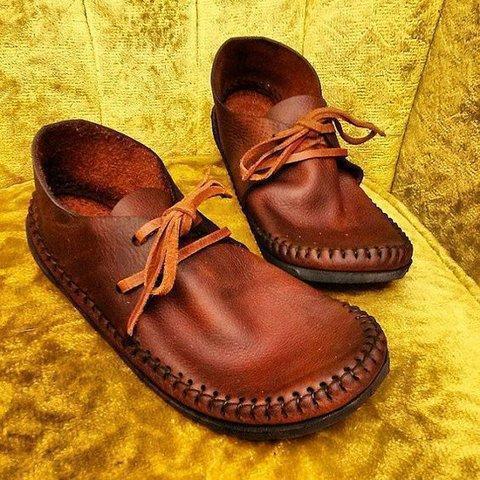 Vintage Lace-Up Artificial Leather Handmade Moccasins