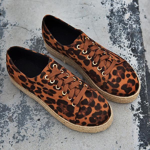 Hemp Rope Round Toe Leopard Women's Flat Shoes