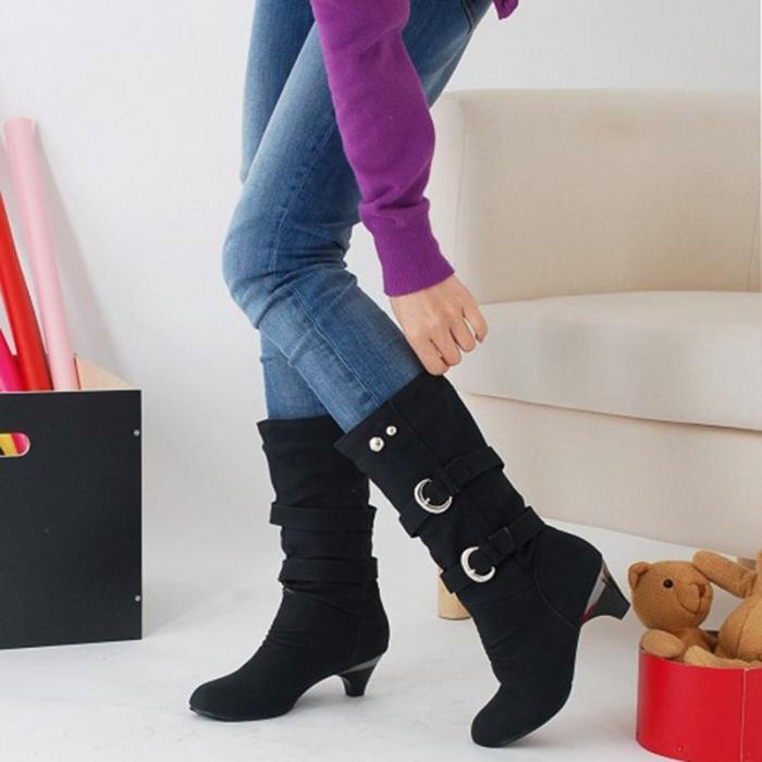 Women Casual Wedge Heel Buckle Boots