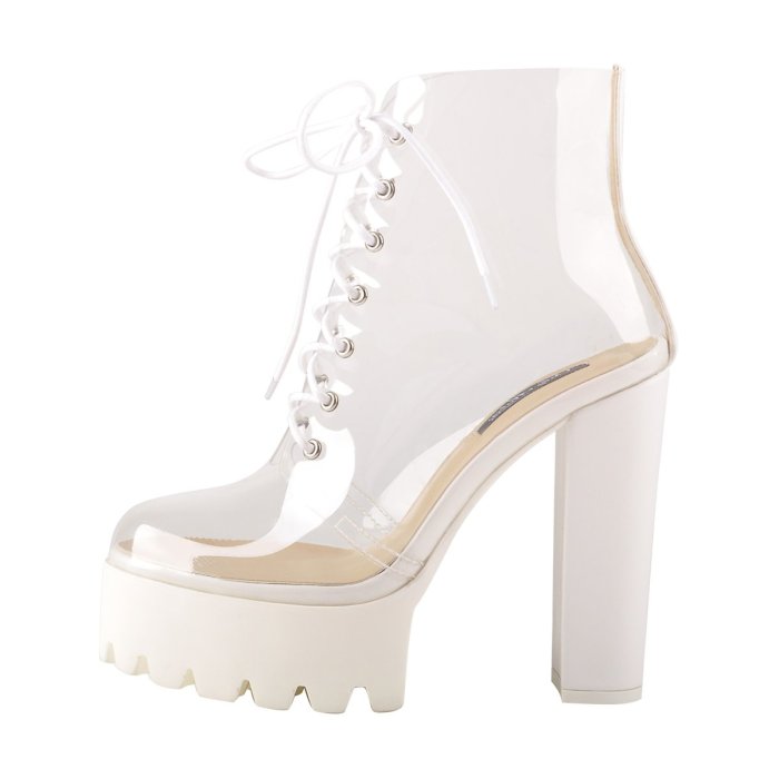 Lace Up Platform Chunky Heel Clear Sandal Boots