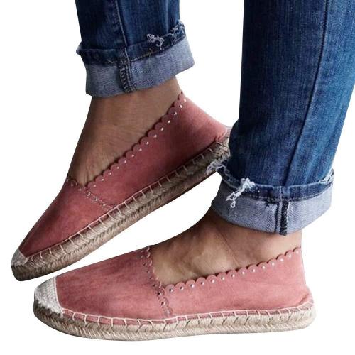Women's Classic Casual Round Toe Flat Suede Straw Slip-On Rome Style Loafers