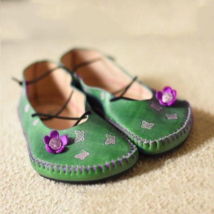 Women Vintage Floral Flat Heel Shoes