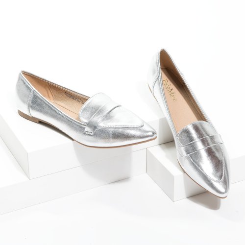 Pointed Silver Loafer Flats