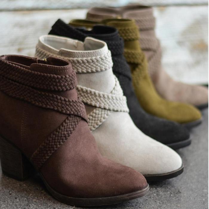 Women Casual Daily Chunky Heel Daily Zipper Round Toe Boots