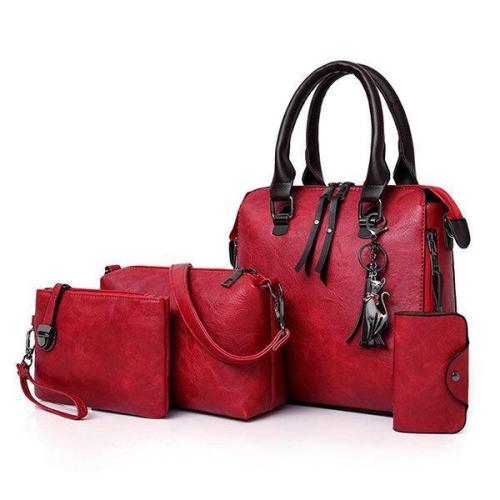 4 PCS Vintage Multi-function Handbag Faux Leather Crossbody Bag