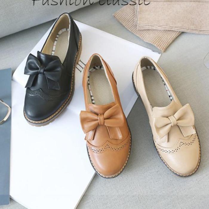 Women Plus Size Bowknot Slip On Loafers Casual Shoes