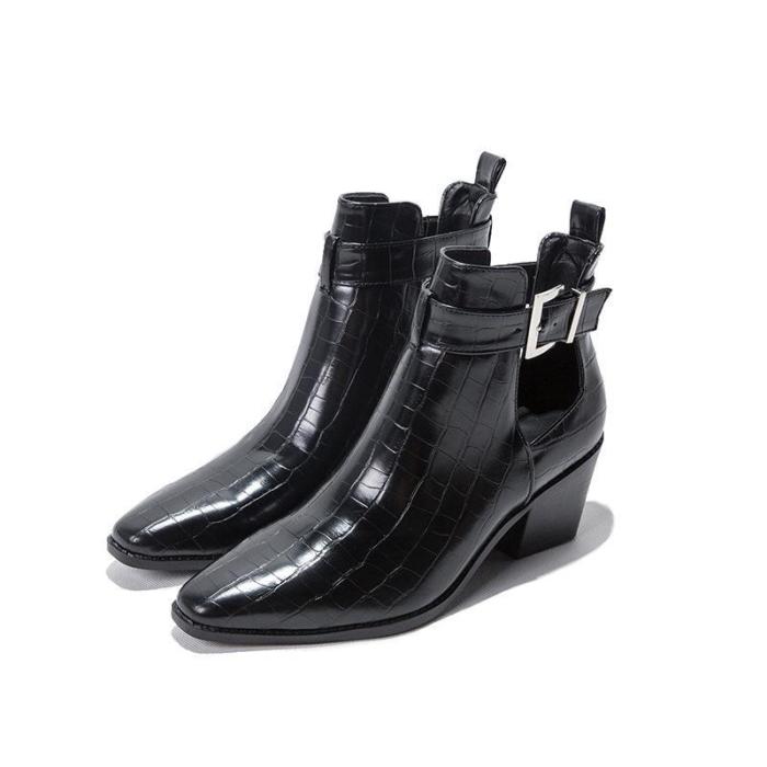 Women's fashion solid color buckle ankle boots
