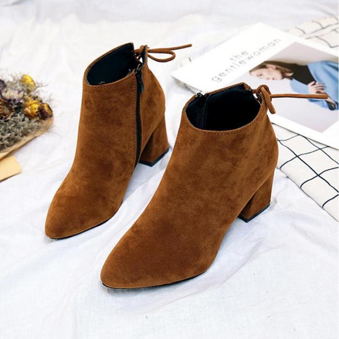 Women Fashion Leather Ankle Height Pointed Toe Boots Pumps