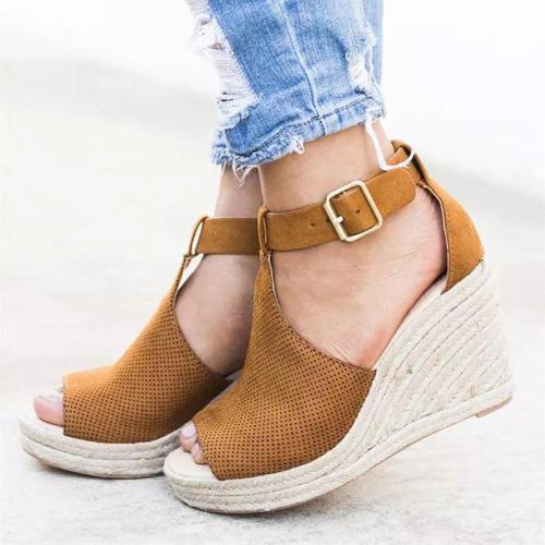 Women Chic Espadrille Wedges Sandals with Adjustable Buckle