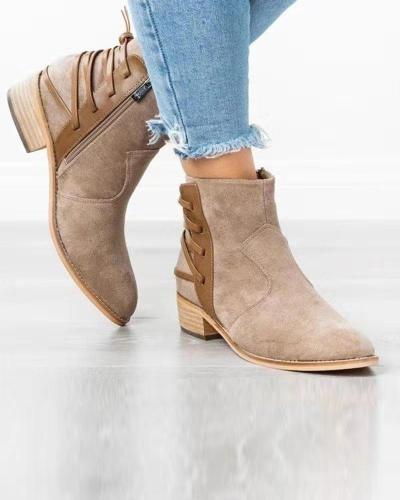 Suede Back Lace-Up Ankle Bootie