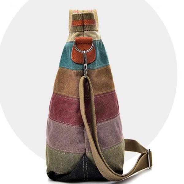 Canvas Contrast Color Striped Handbag Crossbody Bag